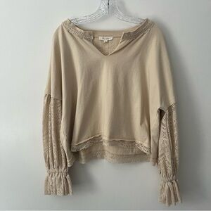 Oli & Hali Lace Oversized Boho Sweatshirt Top Cream Hippie Festival Small